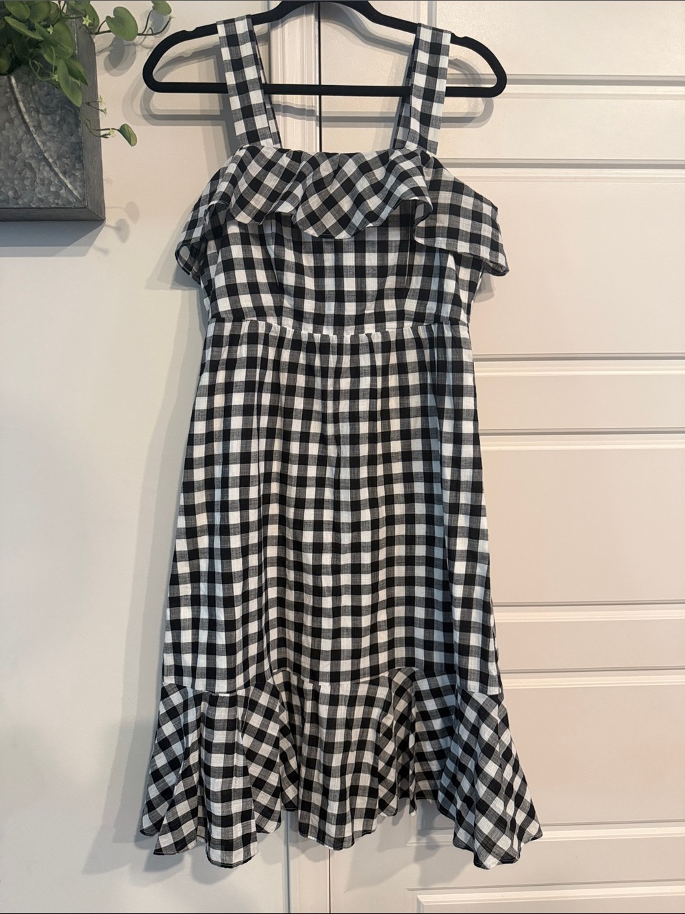 J. Crew Black and White Gingham Ruffle Sundress